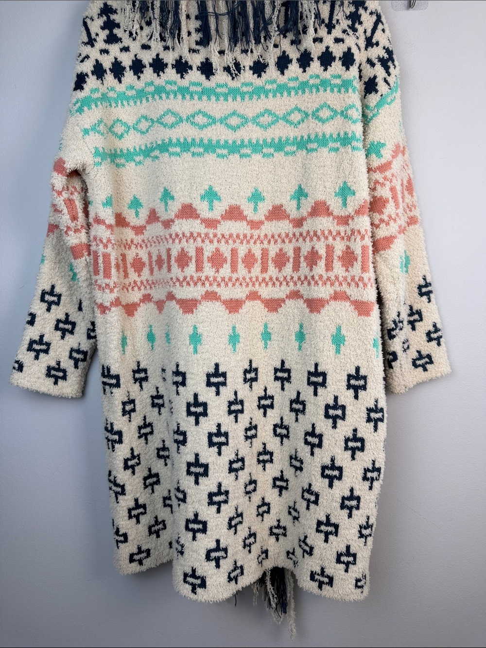 Blue B Cozy Aztec Cardigan Blanket Sweater Oversized Small Long Length Bohemian - Picture 15 of 16